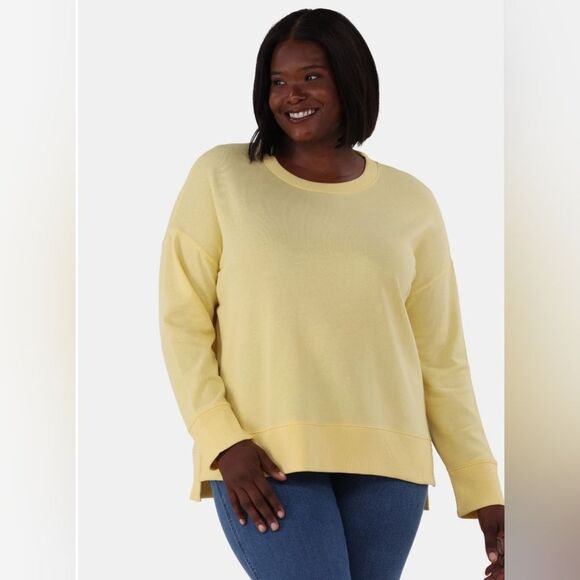 🩵NWT Lemon Yellow Lightweight Hi-Low Long Sleeve Sweatshirt Medium - Picture 1 of 11